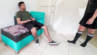 OMG my stepsister came home early from school and caught me masturbating with one of her panties...