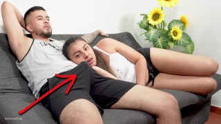 My stepsister helped me cum after she discovered my boner!